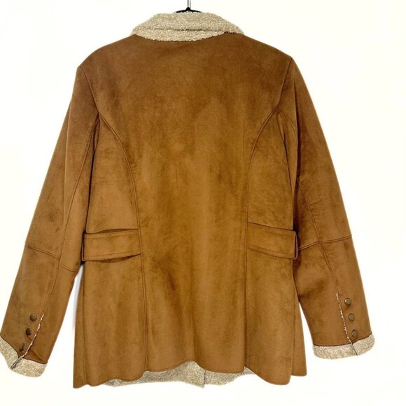 Talbots Women’s Faux Suede Teddy Lined Coat Size Medium Petite Brown - Picture 2 of 7